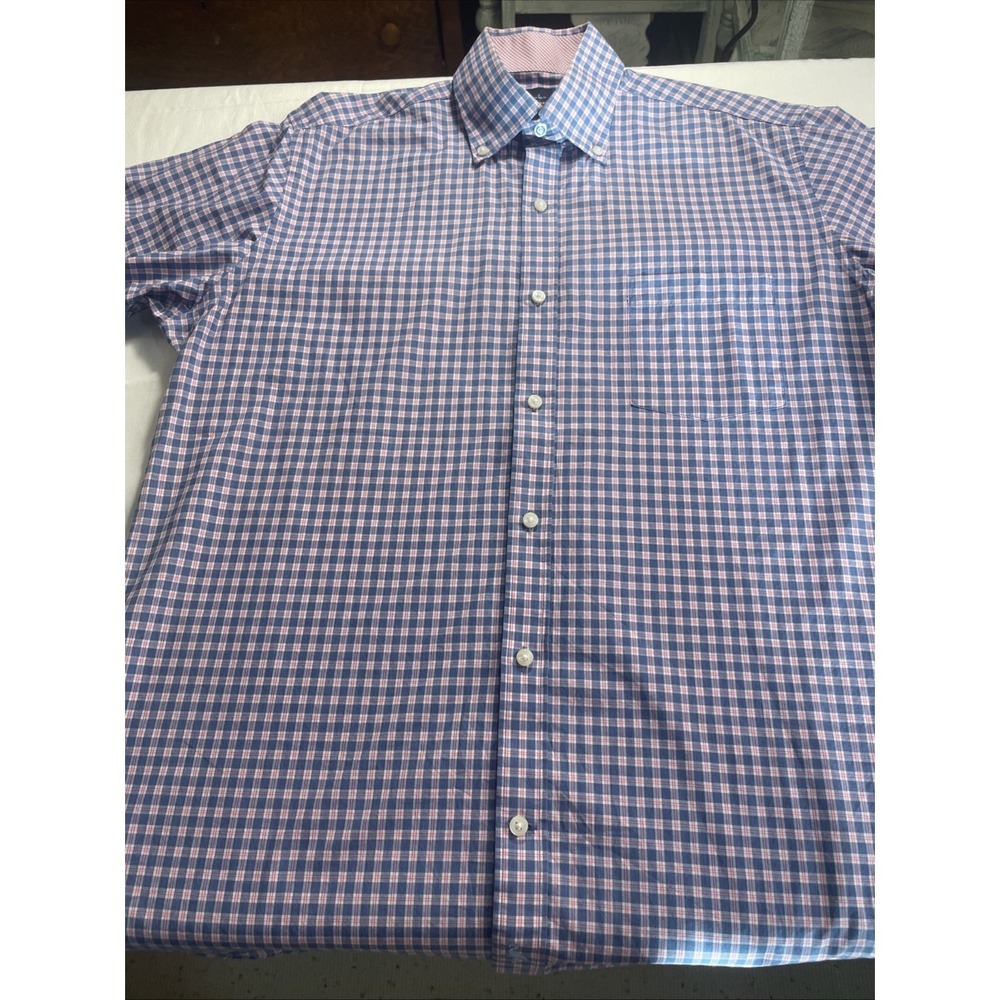 TailorByrd Golf Polo Shirt Men L Blue Geometric All Over Print Performance